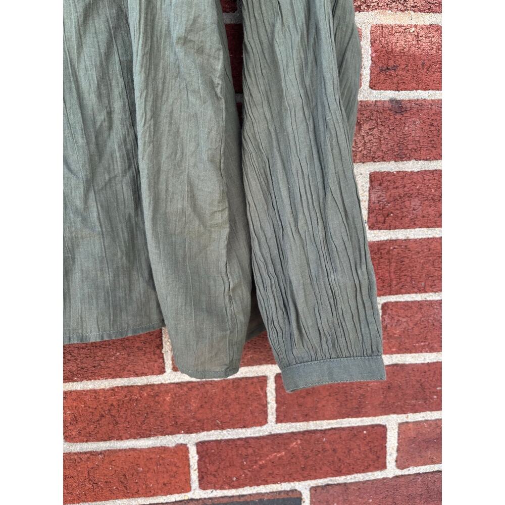 Old Navy Olive Green Peasant Blouse Medium Tall Boho Long Sleeve Cotton Top - Picture 7 of 14